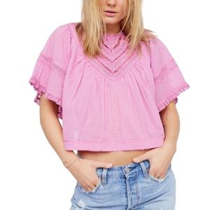 Free People Lush Life Illusion Flyaway Crop Top Pink Oversized Sz M Ptp 25”